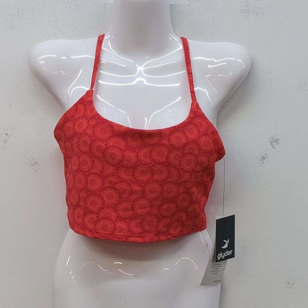 Glyder Pure Yoga Crop Top Racerback Sports Bra Small Scarlet Hot Coral Florabom